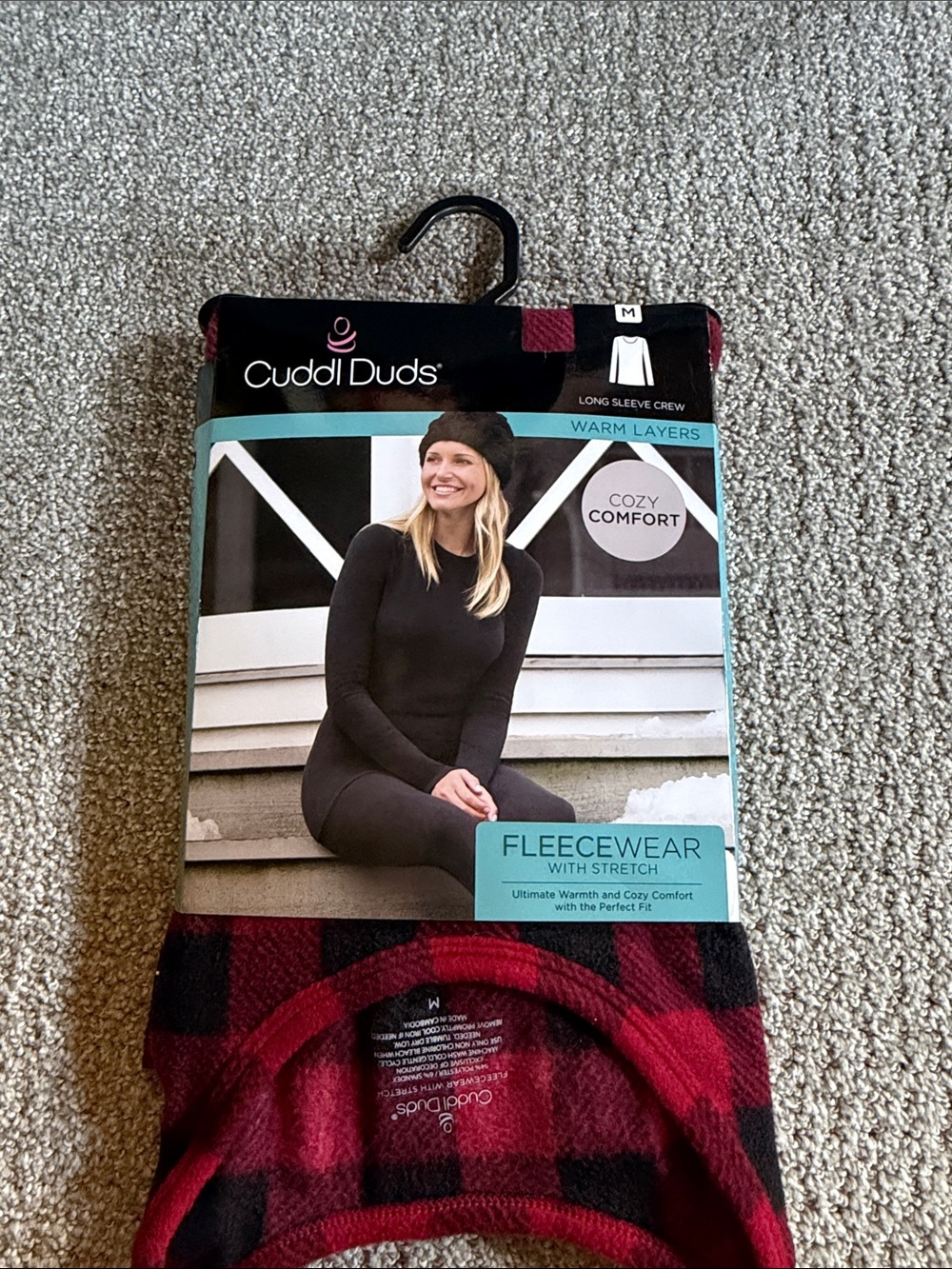 Cuddl Duds Red and Black Buffalo Plaid Fleecewear Long Sleeve Crew